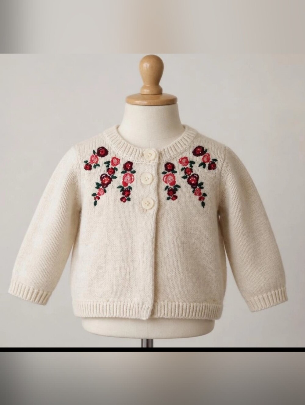 Baby Girl Tea Collection Sweater 100% Cotton 9-12 Mo floral embroidered Beige